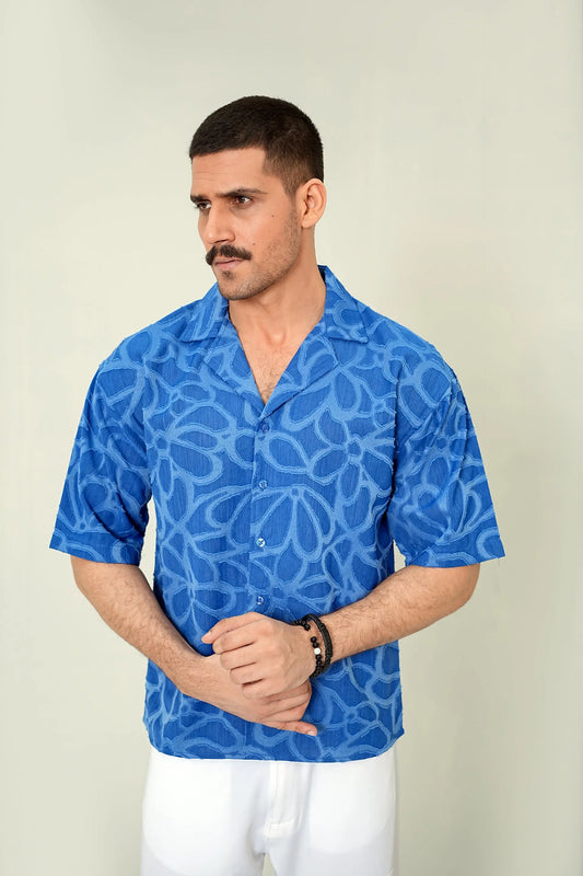 Cobalt Textured Cuban Shirt - WEEKEND - I Dress Like I Dream It