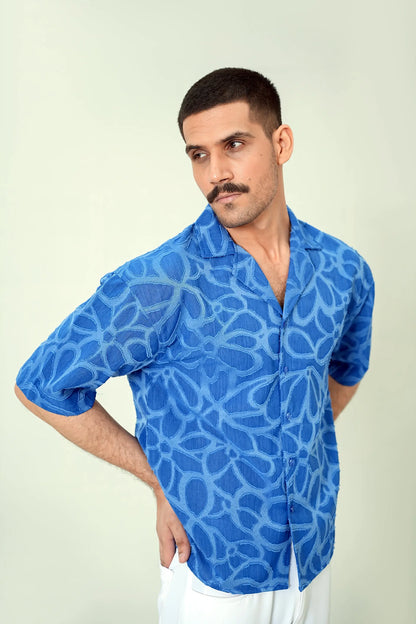 Cobalt Textured Cuban Shirt - WEEKEND - I Dress Like I Dream It