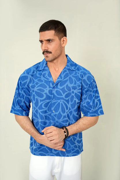 Cobalt Textured Cuban Shirt - WEEKEND - I Dress Like I Dream It