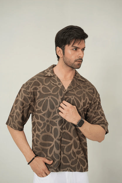 Earthy Abstract Textured Cuban Shirt - WEEKEND - I Dress Like I Dream It