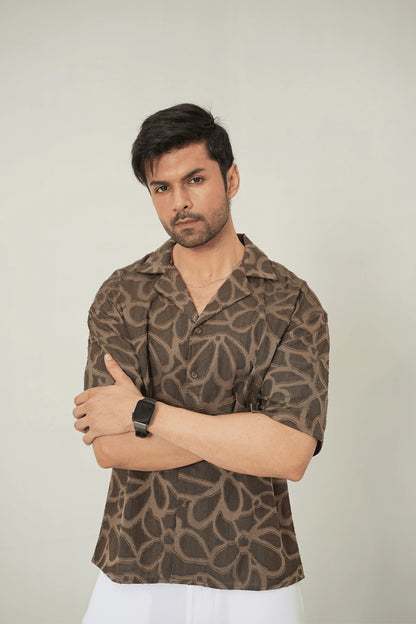 Earthy Abstract Textured Cuban Shirt - WEEKEND - I Dress Like I Dream It
