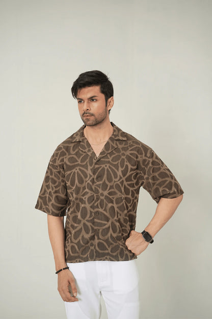 Earthy Abstract Textured Cuban Shirt - WEEKEND - I Dress Like I Dream It