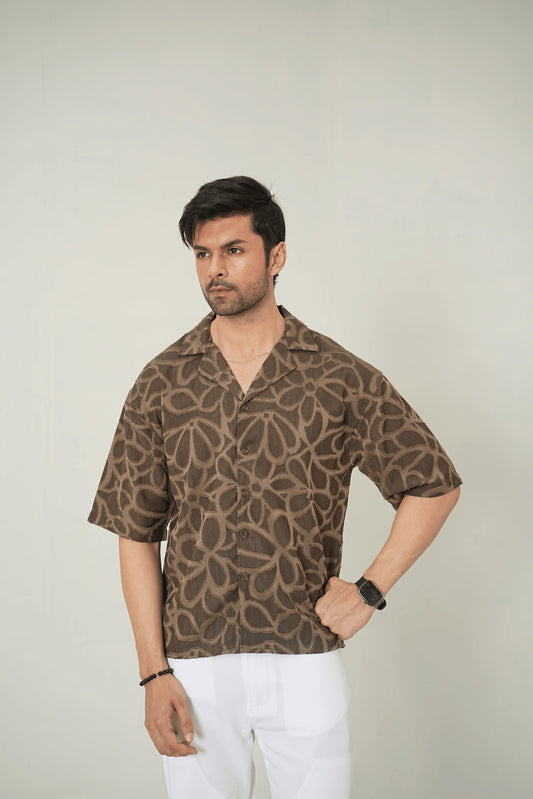 Earthy Abstract Textured Cuban Shirt - WEEKEND - I Dress Like I Dream It