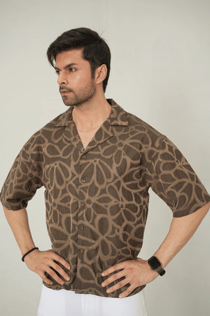 Earthy Abstract Textured Cuban Shirt - WEEKEND - I Dress Like I Dream It