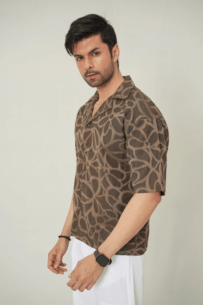 Earthy Abstract Textured Cuban Shirt - WEEKEND - I Dress Like I Dream It