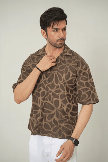 Earthy Abstract Textured Cuban Shirt - WEEKEND - I Dress Like I Dream It