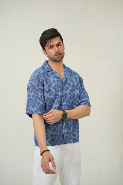 Indigo Burnout Textured Cuban Shirt - WEEKEND - I Dress Like I Dream It