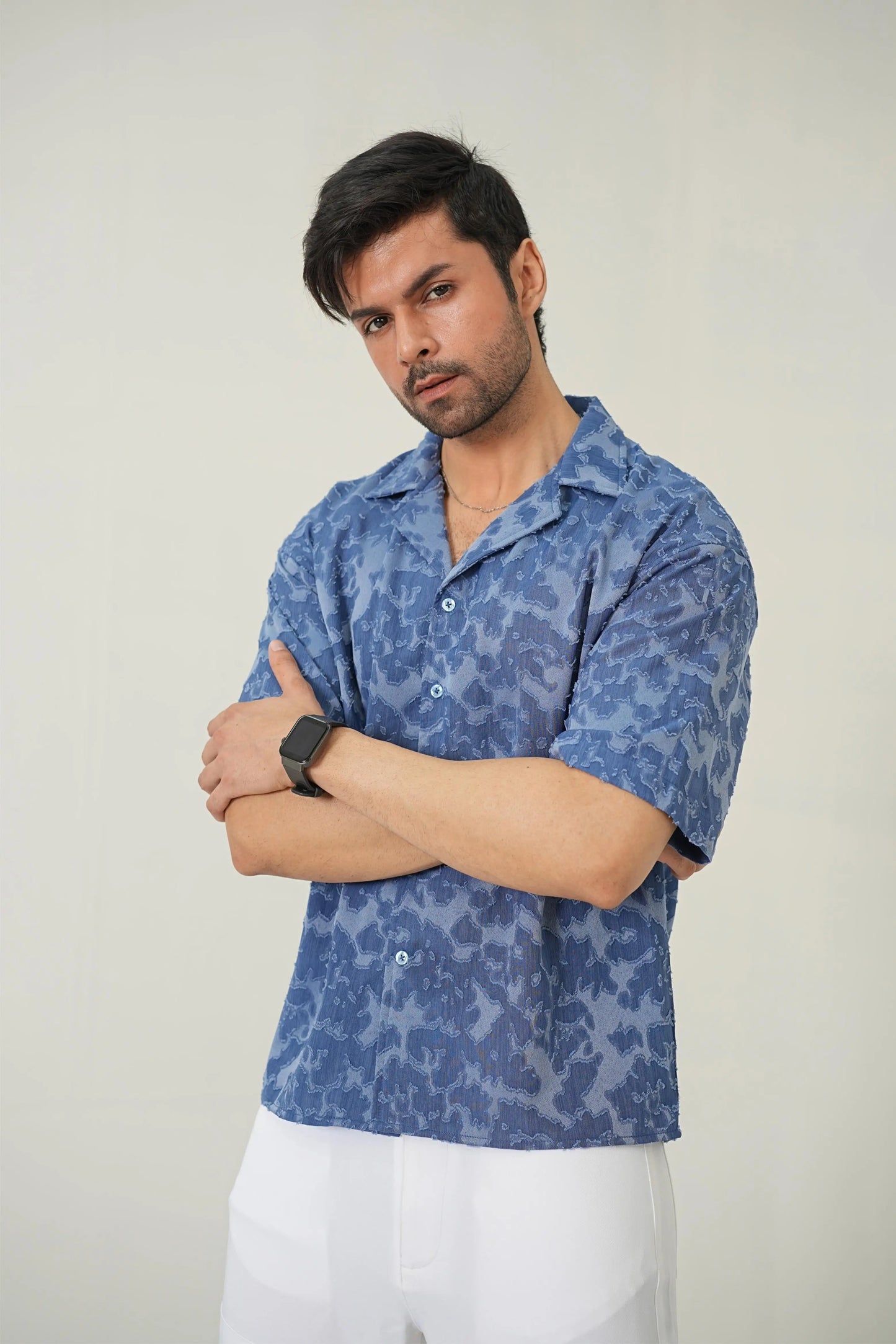 Indigo Burnout Textured Cuban Shirt - WEEKEND - I Dress Like I Dream It