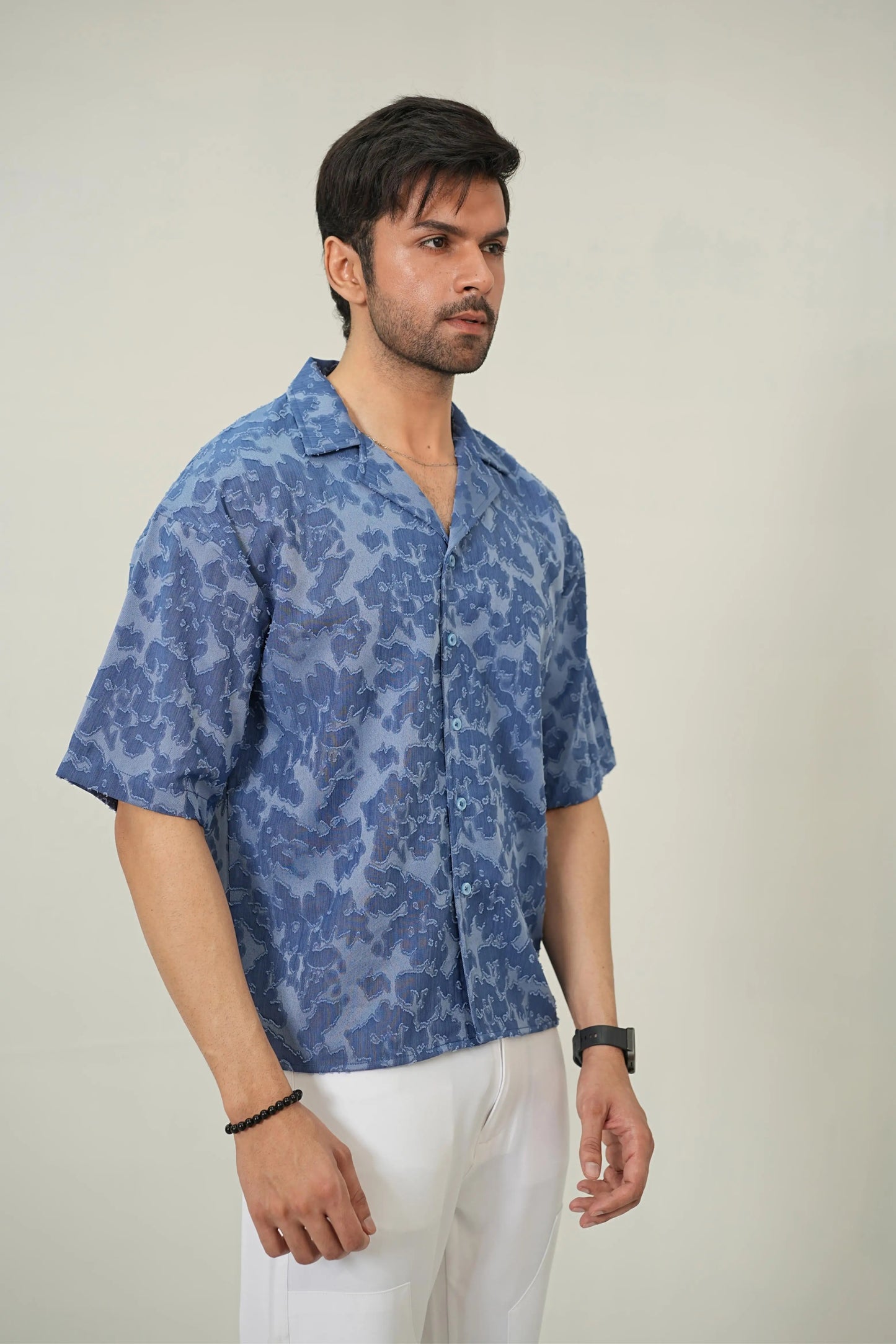Indigo Burnout Textured Cuban Shirt - WEEKEND - I Dress Like I Dream It