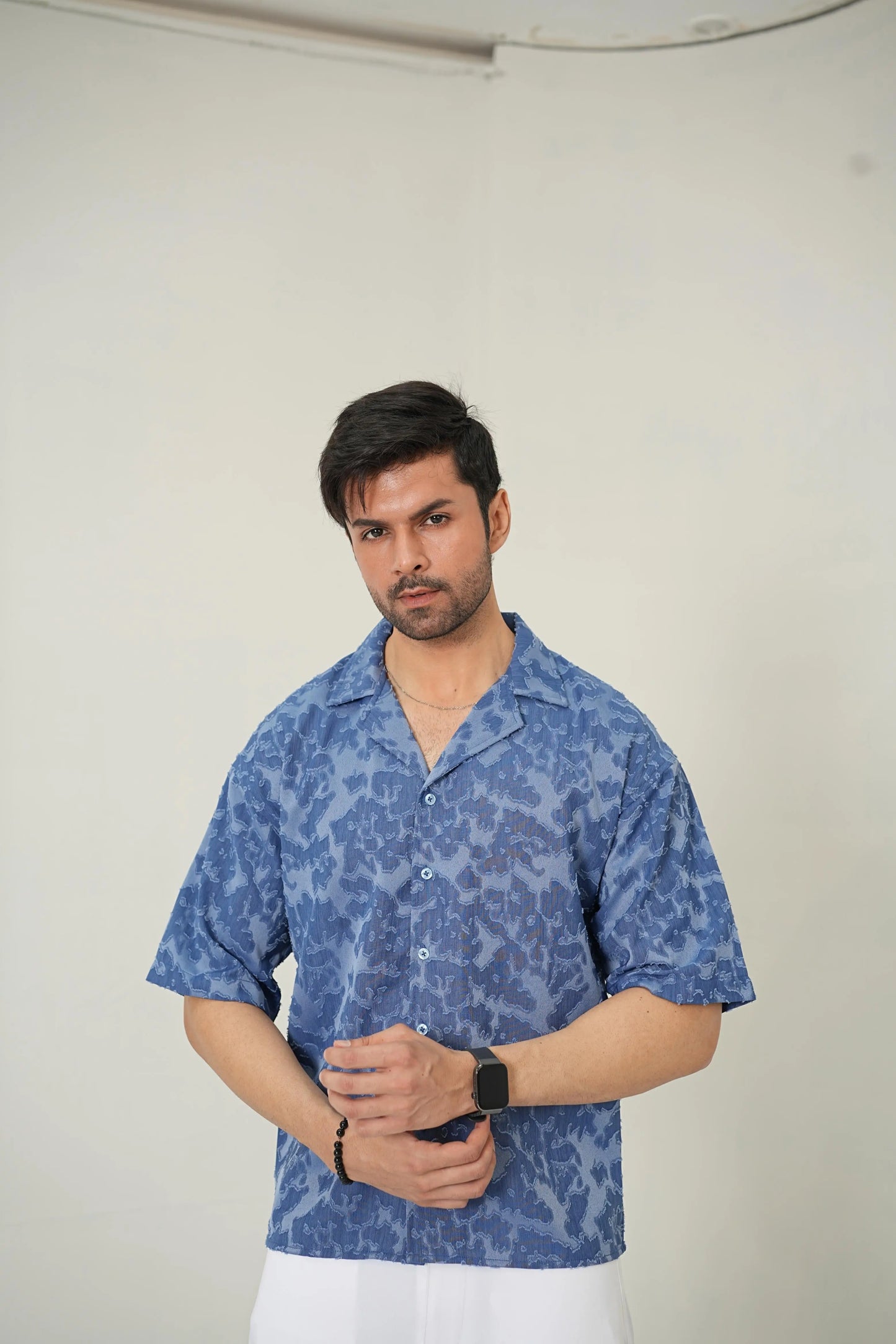 Indigo Burnout Textured Cuban Shirt - WEEKEND - I Dress Like I Dream It