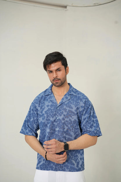 Indigo Burnout Textured Cuban Shirt - WEEKEND - I Dress Like I Dream It