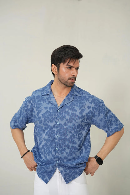 Indigo Burnout Textured Cuban Shirt - WEEKEND - I Dress Like I Dream It