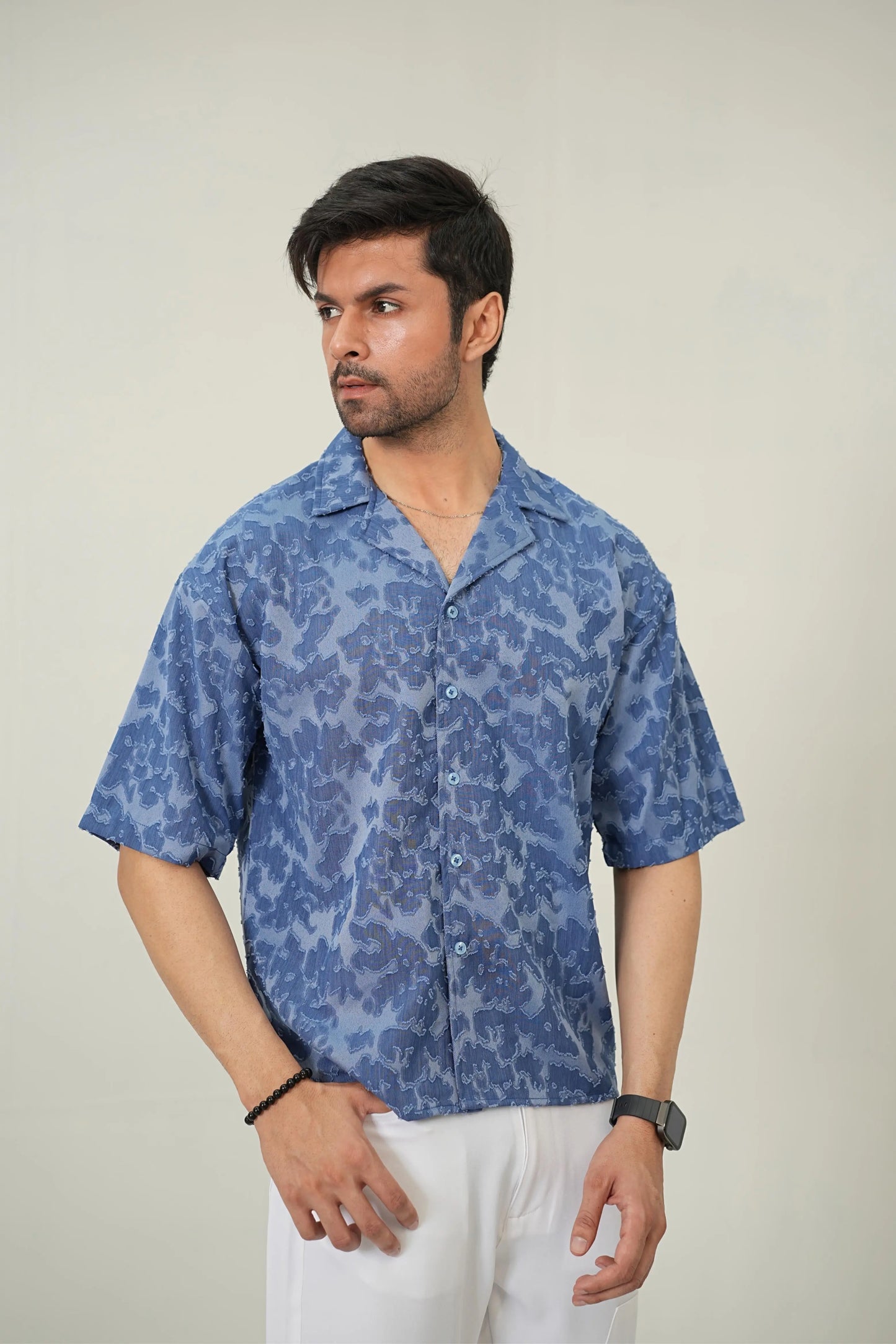 Indigo Burnout Textured Cuban Shirt - WEEKEND - I Dress Like I Dream It