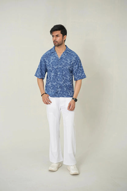 Indigo Burnout Textured Cuban Shirt - WEEKEND - I Dress Like I Dream It