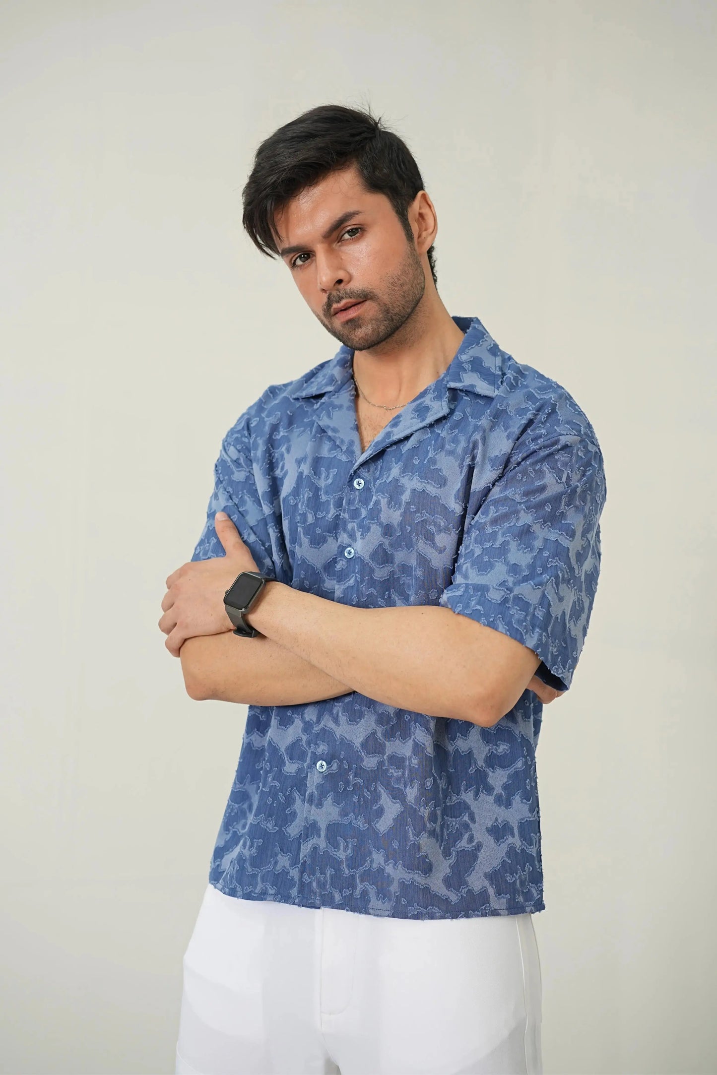 Indigo Burnout Textured Cuban Shirt - WEEKEND - I Dress Like I Dream It